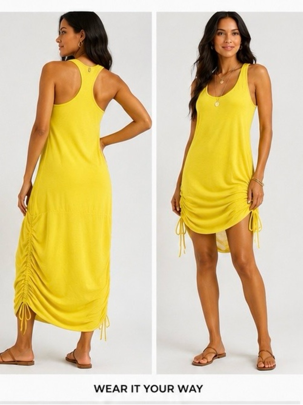 Michael Stars Yellow Ruched Drawstring Tank Dress M NWT Made USA
